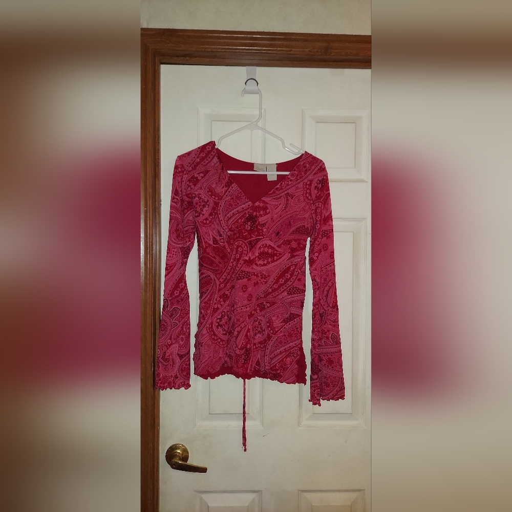 Red v-cut blouse for women